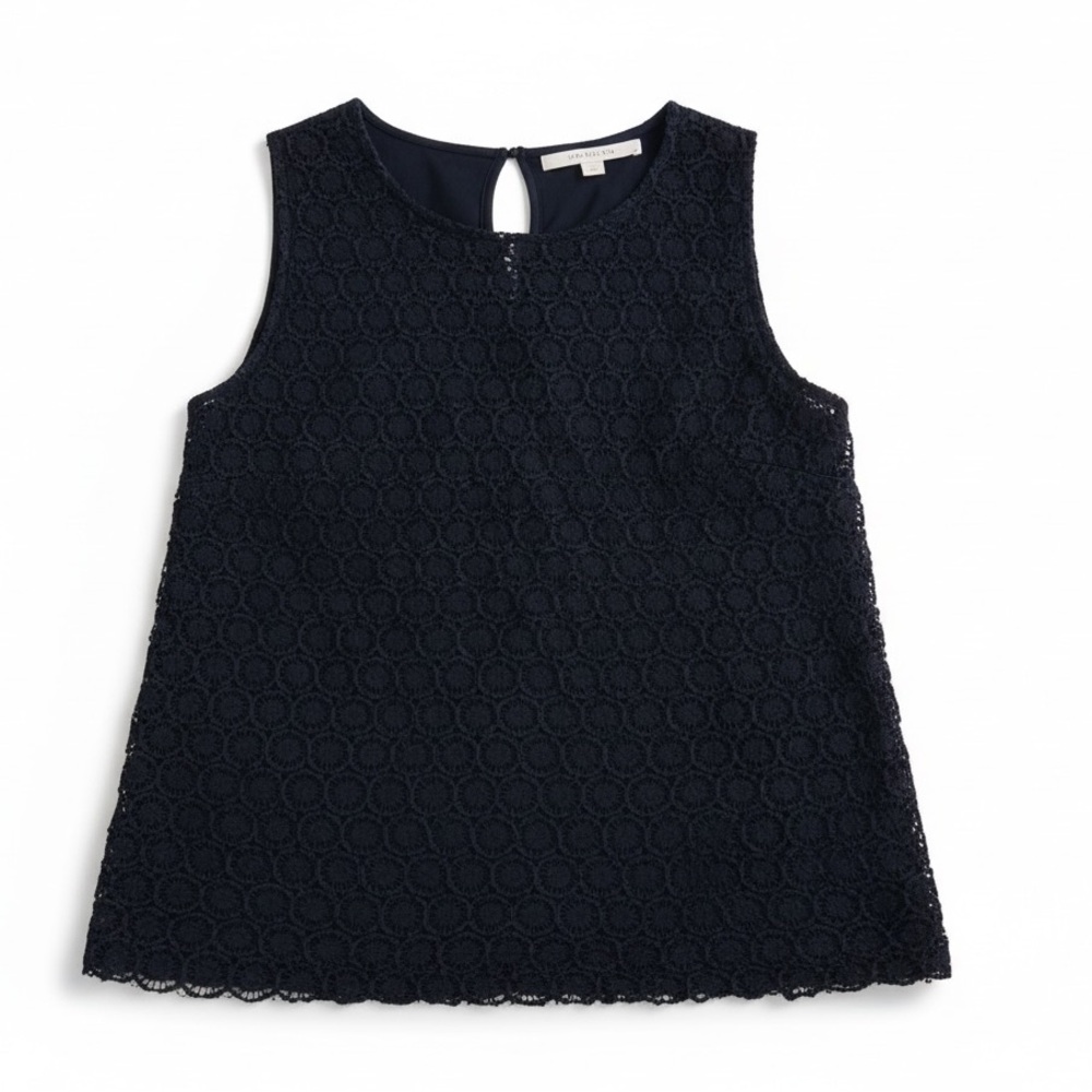 LOFT Women’s textured sleeveless Crochet Lace Top Navy blue Size Medium